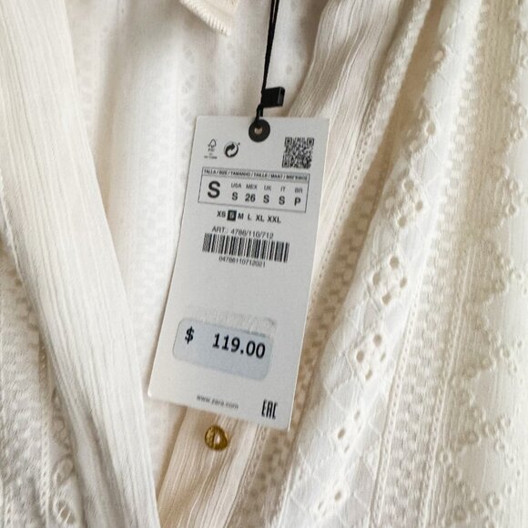 Zara Eyelet Detail Long Sleeve Midi Maxi Dress S - Picture 5 of 9